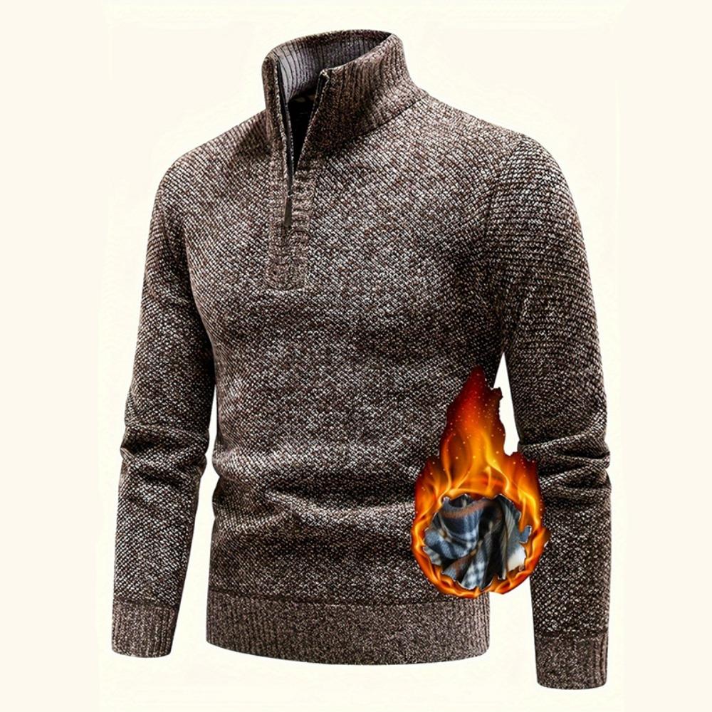 Autumn Winter Men Knitted Pullover Half Zip Stand Collar Long Sleeve Ribbed Cuff Slim Fit Warm Daily Office Business Casual Men Sweater Jumper