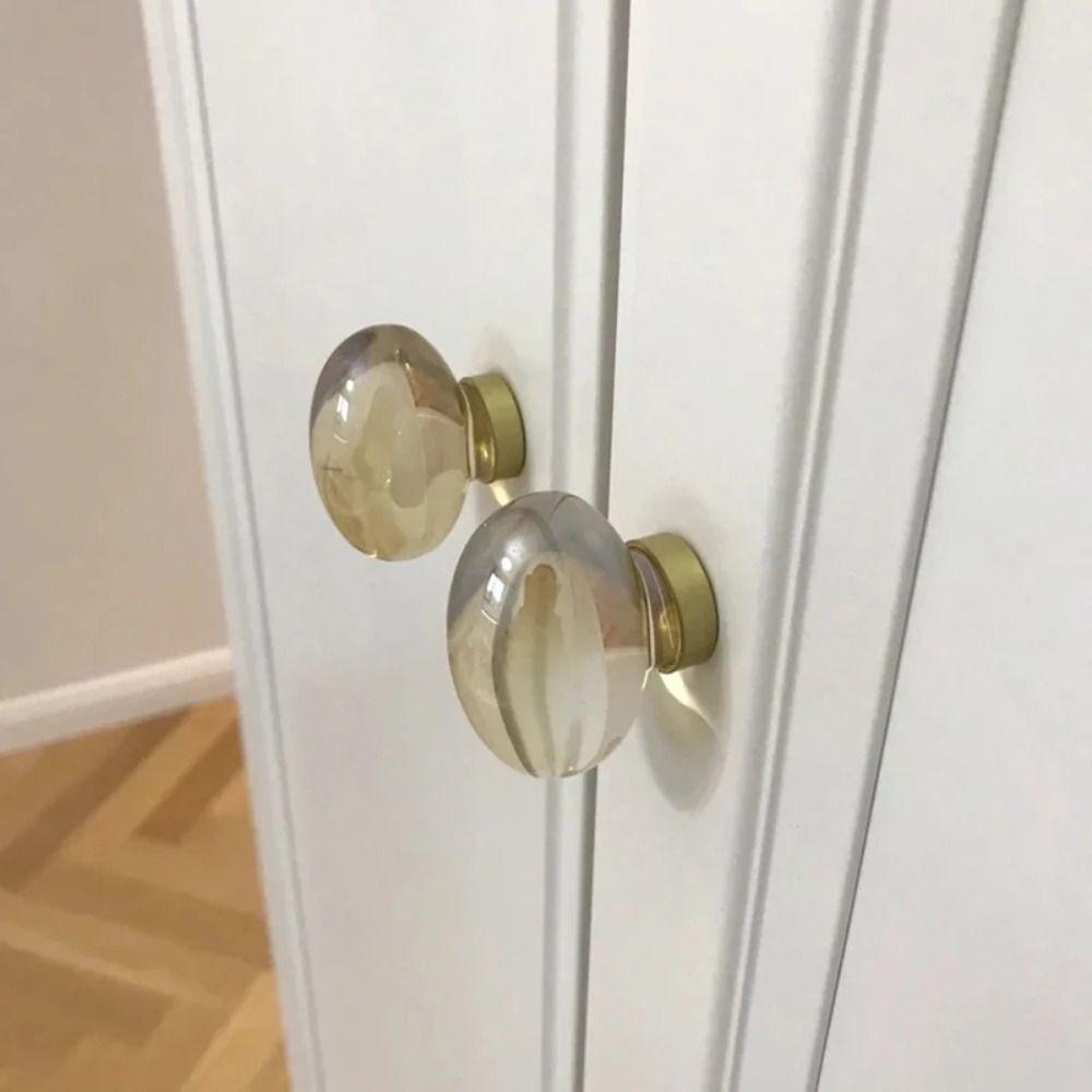 Gold Base Furniture Handle Champagne / Transparent Drawer Pull Handles  Dresser Drawer