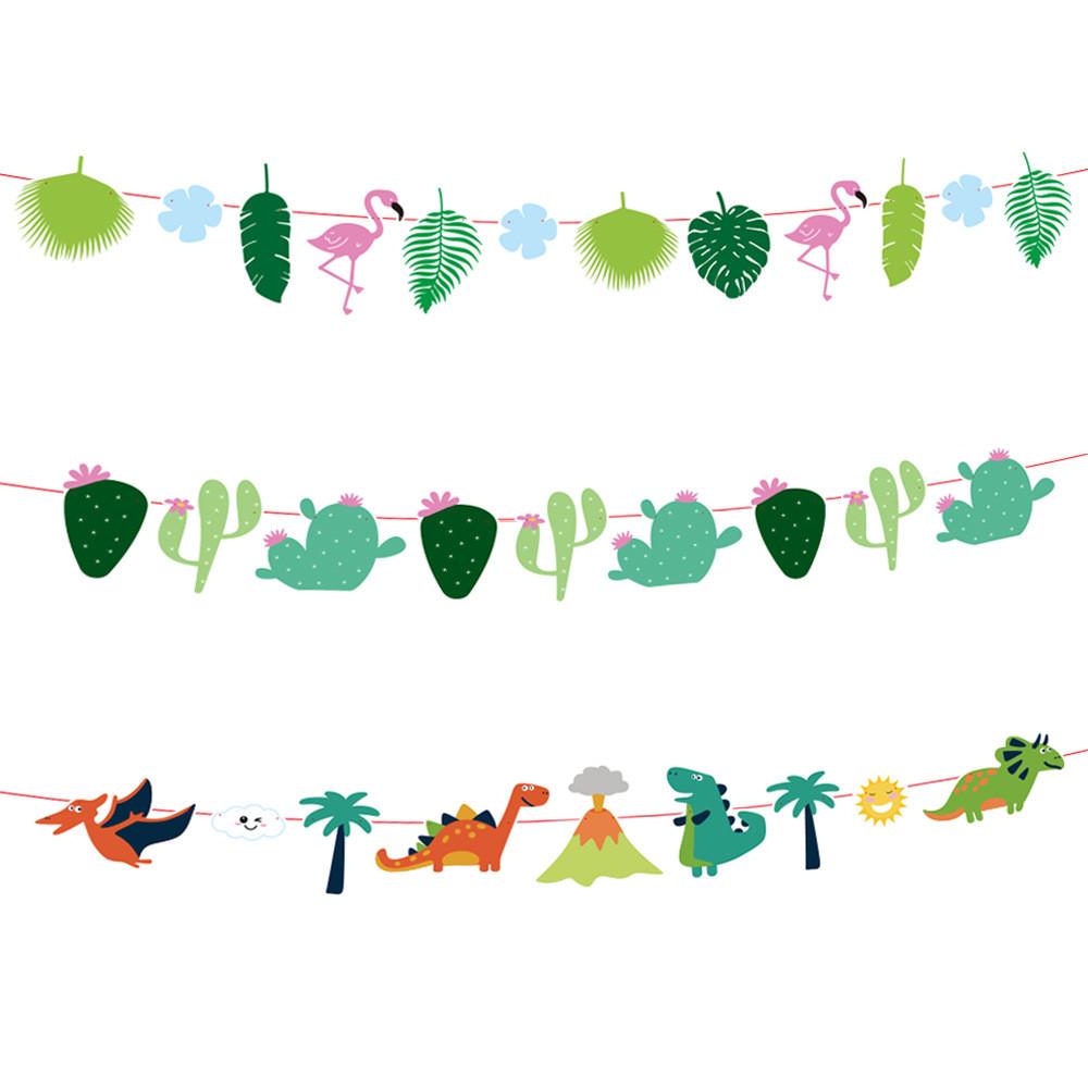 Flamingo And Playful Dinosaur Paper Decoration Garlands For Colorful Kids Birthday Parties