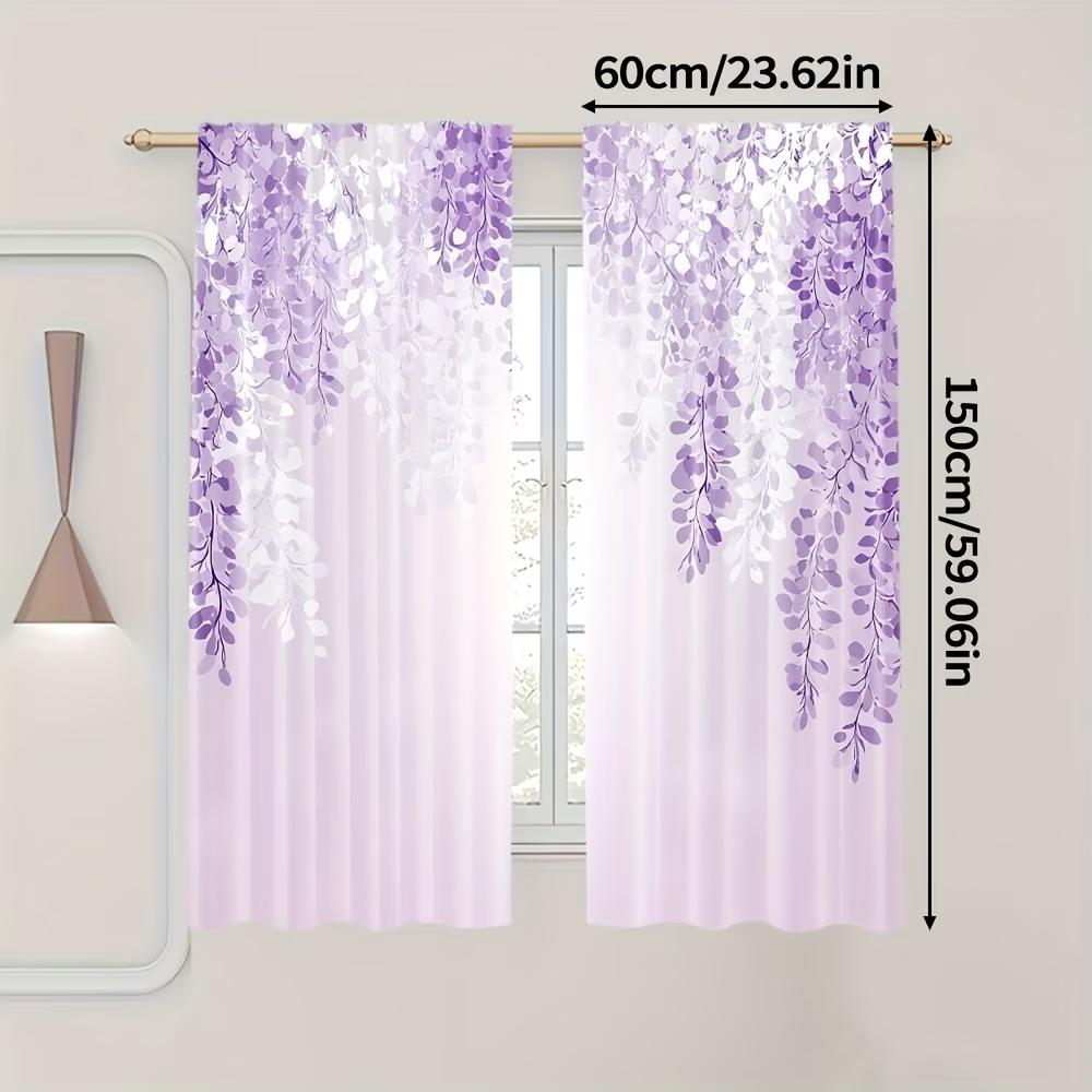 2PCS Digital Printed Curtains, Dreamy Purple Flowers Pattern, Beautiful Window Drapes for Living Room Bedroom Home Decor