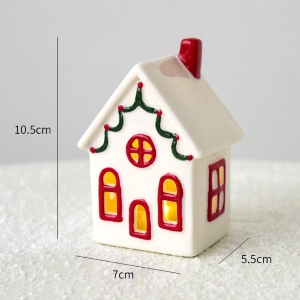 Novas Casas de Natal Iluminadas por LED Castelo Branco de Porcelana Estátua Estilo Rústico Vila de Natal em Miniatura Decoração de Casa