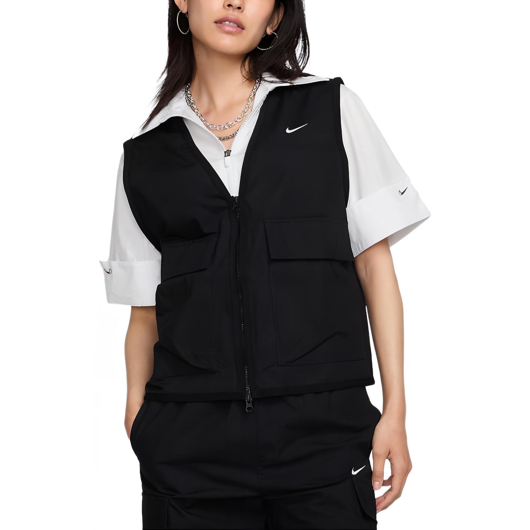 

Nike Sportswear Essentials Series Reversible Zipper Loose Woven Work Vest Women Vests Black White FV6311-010 S