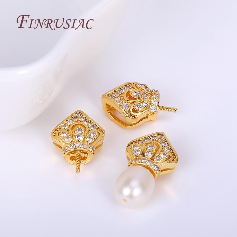 6 Style 18K Gold Plated Zircon-Set Pearl Pendant Mounting,Beads End Caps Peg Bails,Suitable For DIY Pearl Pendants Making