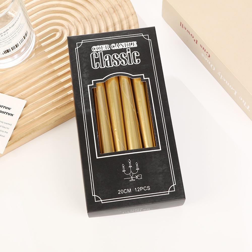 

Европейский стиль Гальванизированный конус Шест Длинная свеча для дома Романтический свадебный ужин при свечах Праздничная атмосфера Шест Воск 12 pcs electroplated cone rod gold