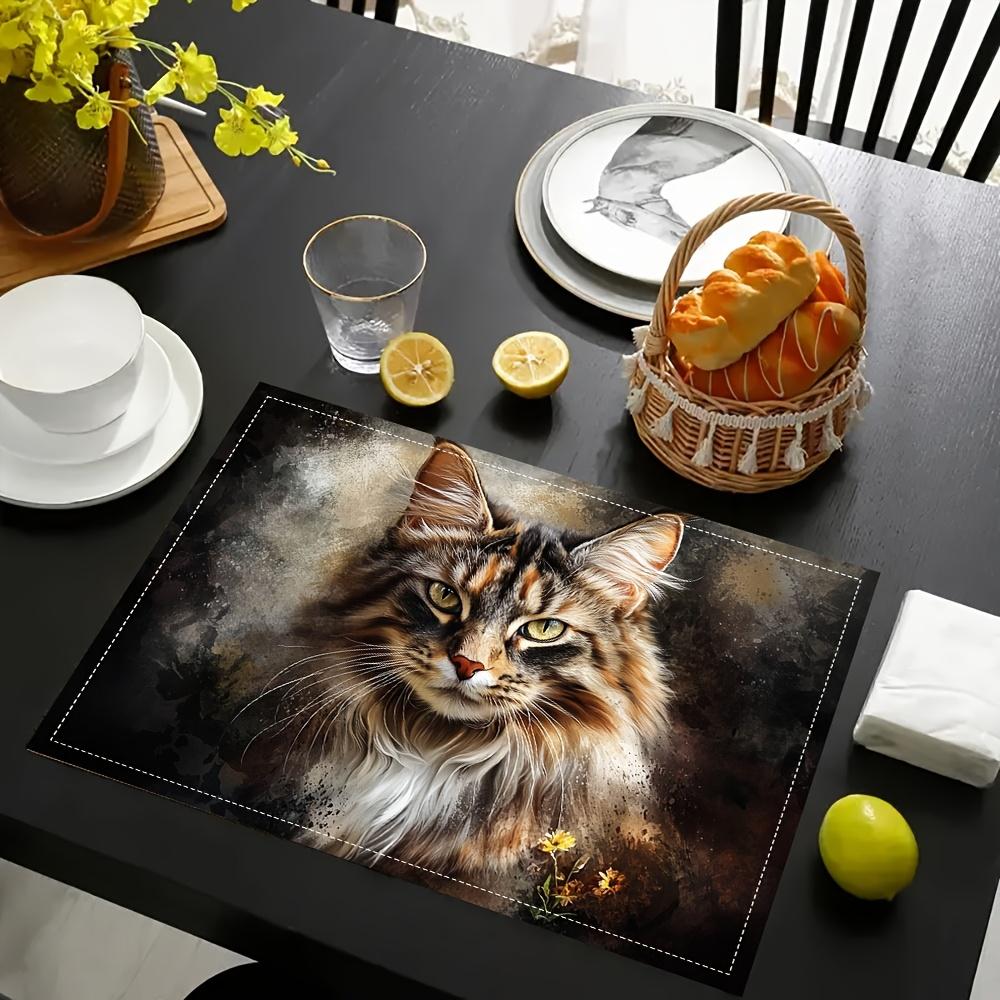 4‑Pieces Cat Ear Silhouette Placemat Set for Dining & Coffee Tables, Home Restaurant Practical Tabletop Party Decor Mats