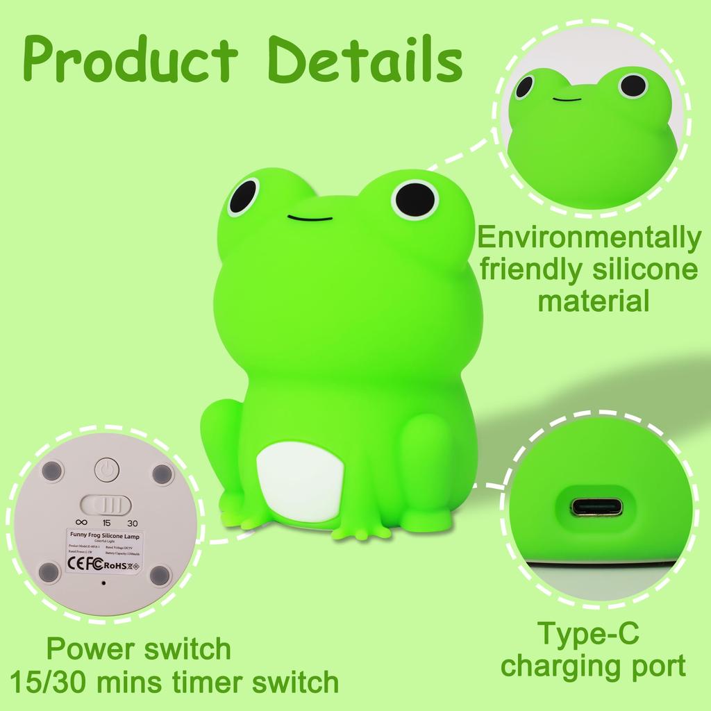 Frog Night Light Lampeez Nursing Light Silicone Night Light Timer Setting Table Lamp Bedside USB Rechargeable Safe Dimmable Birthday Gift