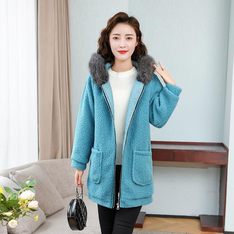 

Осень и зима новая шуба из искусственного меха женская средней длины с воротником из искусственного лисьего меха гранулированный вельвет стрижка овчины большого размера тонкое пальто 5XL