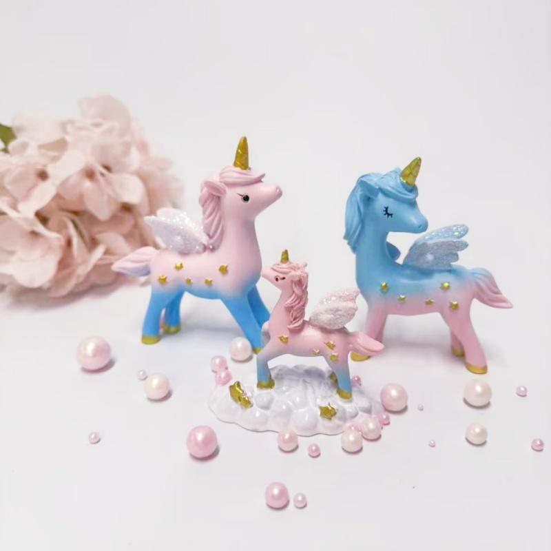 3 ks Jednorožec Dekorace na dort Kreslený jednorožec Topper na dort Pryskyřičná figurka Jednorožec Topper na dort pro Dekoraci narozeninové oslavy malé holčičky