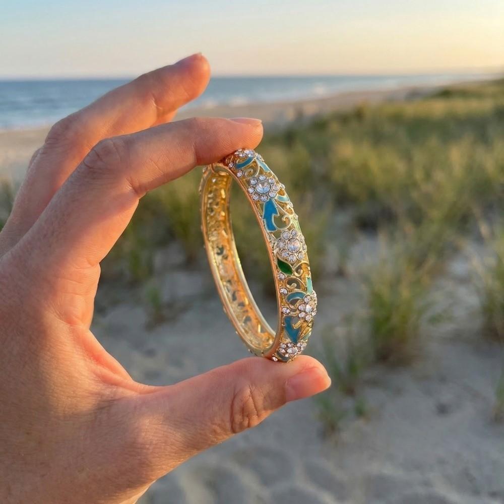 Rhinestone Vintage Cloisonne Bangle Hollow Women's Hand Bracelet  Jewelry Gifts