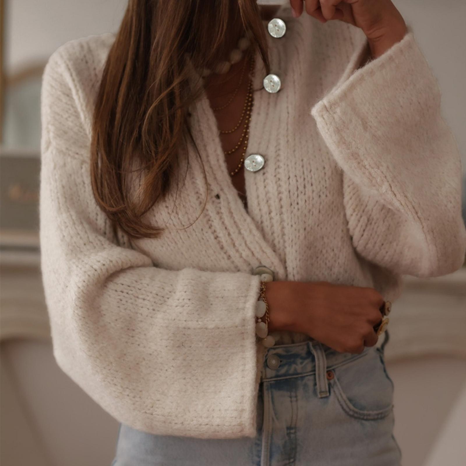 

Повседневный минималистичный кардиган, вязаная верхняя одежда для женщин M бежевый