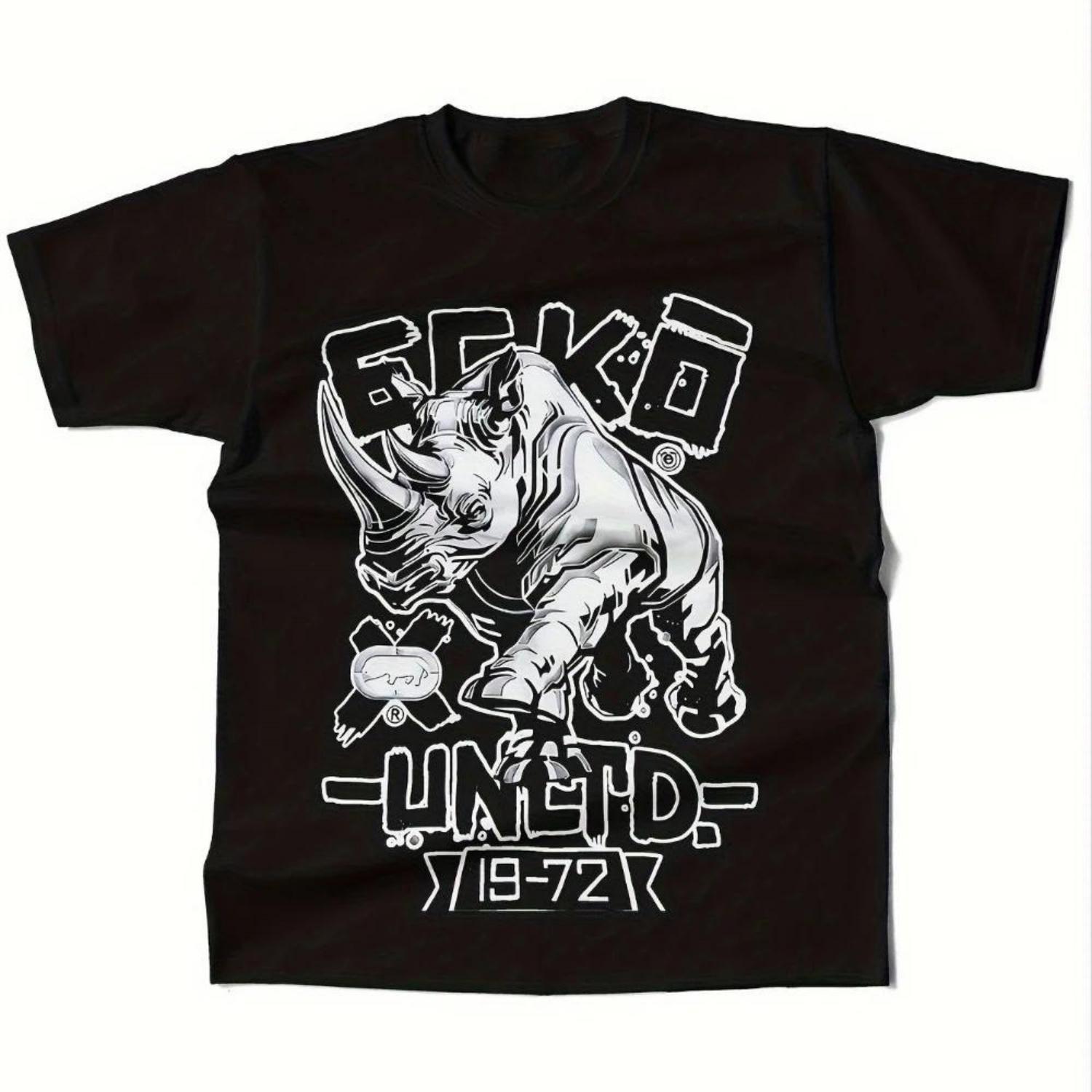 

Унисекс футболка Ecko Unltd с принтом носорога, дышащая, мягкая, черная с белым дизайном, классический крой для повседневной носки и активного отдыха S чёрный