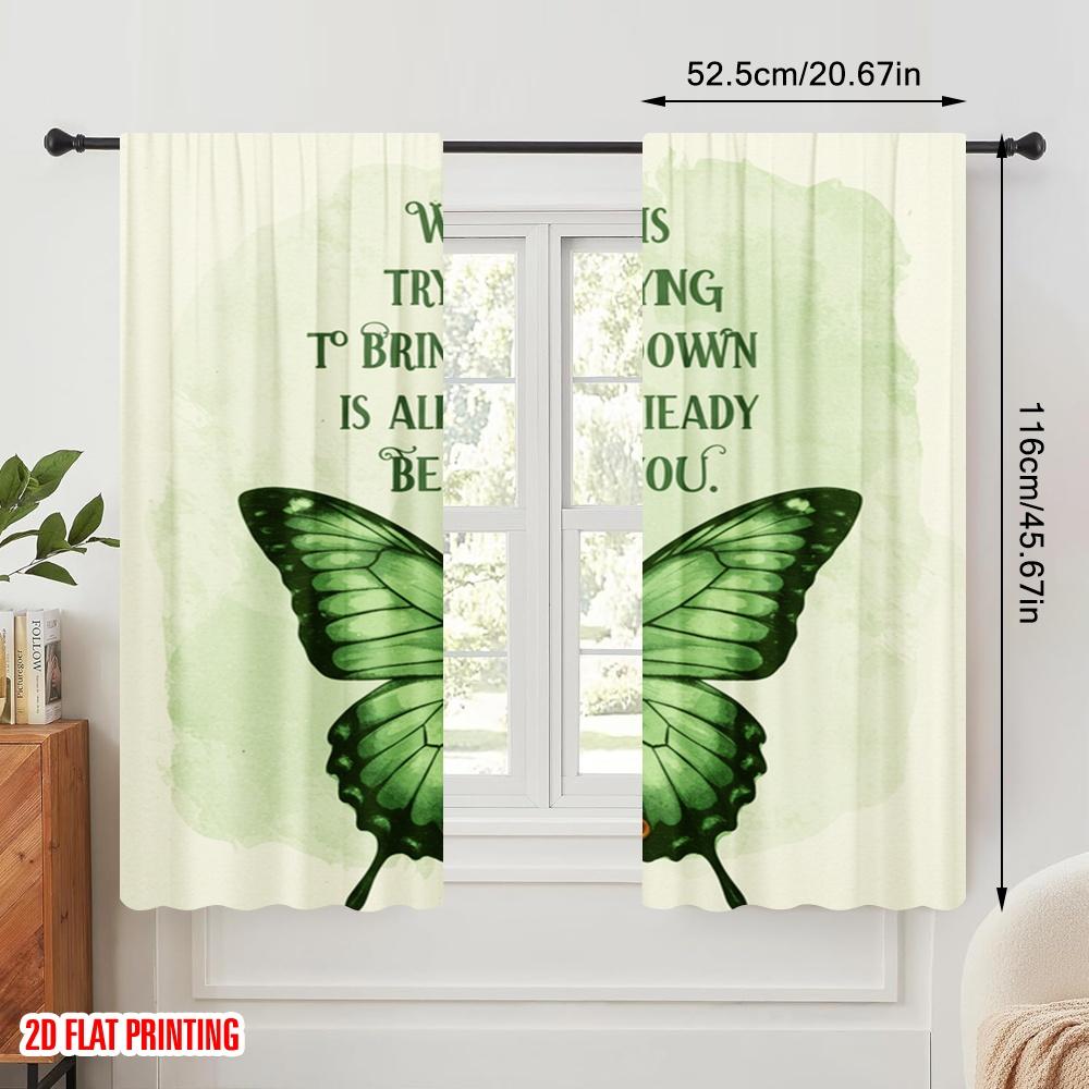 2pcs 2D flat printing Curtain Green Butterfly 100% Polyester Without Electricity Birthday Party for Photo Booths & Events