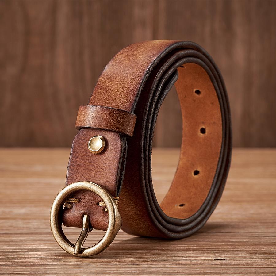 2.5CM Ladies Pure Cowhide Copper Buckle Genuine Leather Casual Jeans Thin Belt Women High Quality Retro Luxury Female Strap Girl