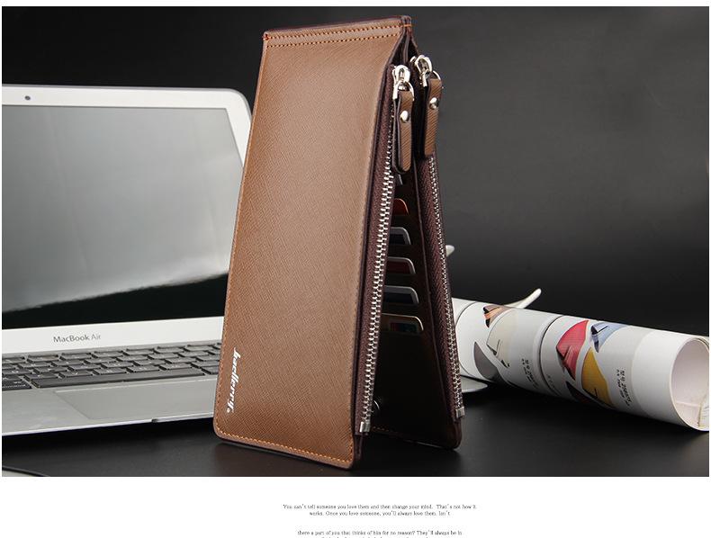 Baellerry Men's Long Wallet: European & American Style, Cross Pattern, Multi-Card Holder, Zipper Design.