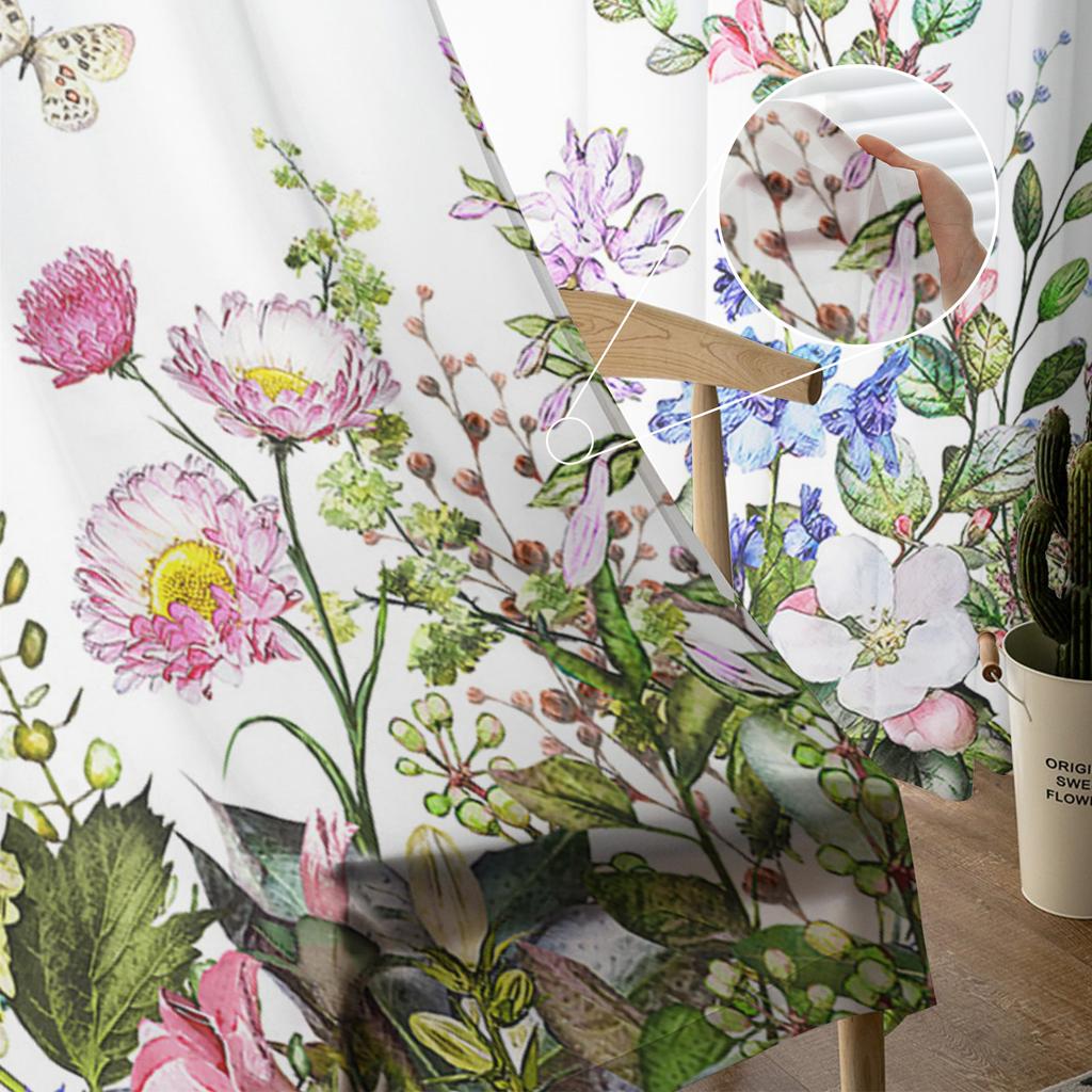 Vintage Watercolor Herb Modern Curtain For Living Room Transparent Tulle Curtains Window Sheer For The Bedroom Accessories Decor