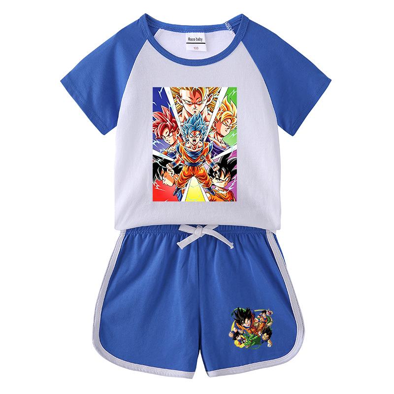 Kids' Summer Sports Two-Piece Set: Color Block T-Shirt & Shorts