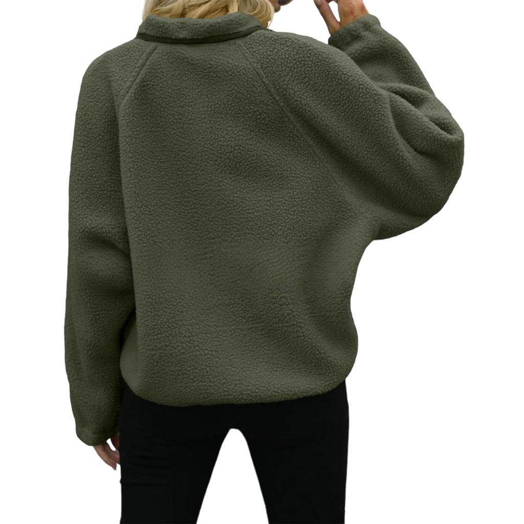 Women's Fashion Casual Stacked Lapel Single Button Fleece Sports Sweatshirt Jacket Outerwear