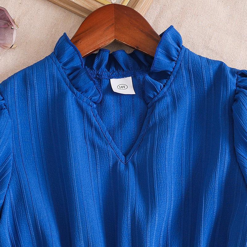 Girl's Dress Summer Dress New 8-12Y Children V-neck Bubble Sleeve Princess Dress Lace-up Dresses