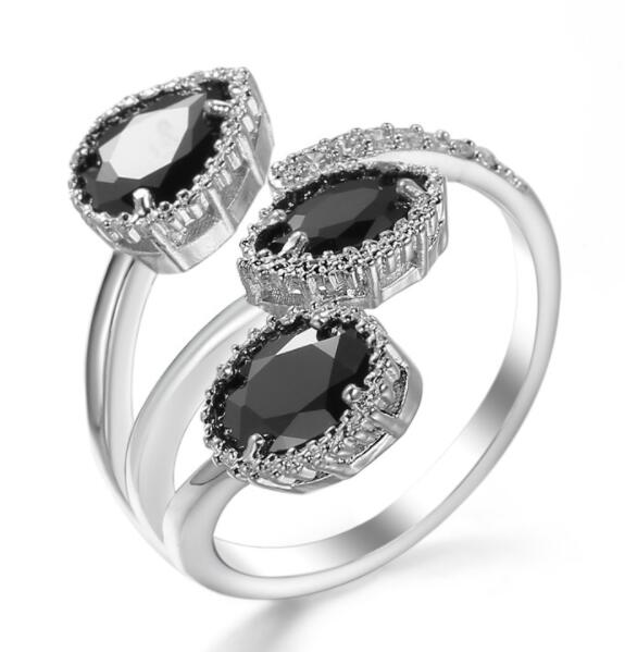 Классические стерлинговые серебряные высококачественные прозрачно-синие сверкающие циркониевые геометрические штабелируемые открывающиеся кольца для женщин Свадебный подарок resizable