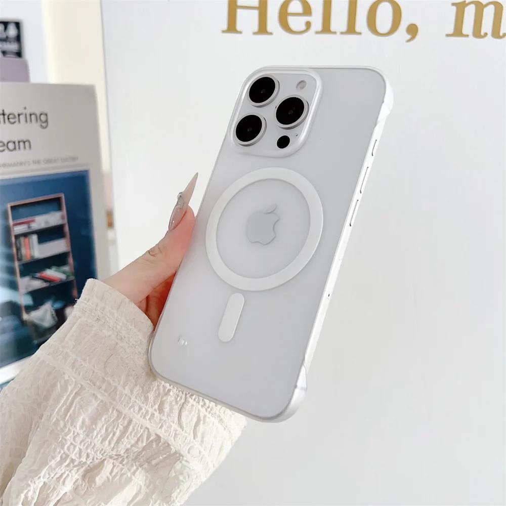 

Frameless Magnetic For Magsafe Slim Case For iPhone 17 16 11 12 13 14 15 Pro Max Matte Translucent Borderless Protective \ p[ For iPhone 17 білий