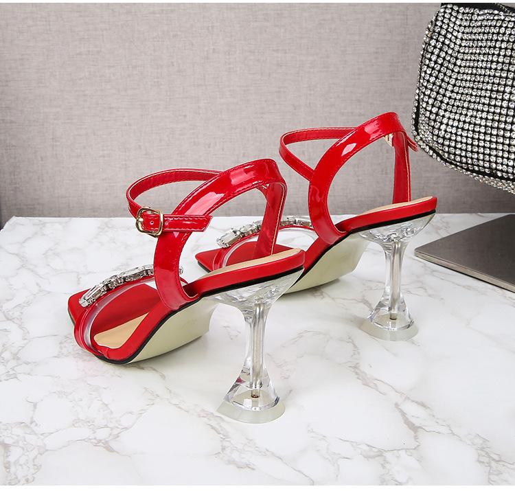 Rhinestone Shoes Stiletto Square Toe Strap Stiletto Slippers
