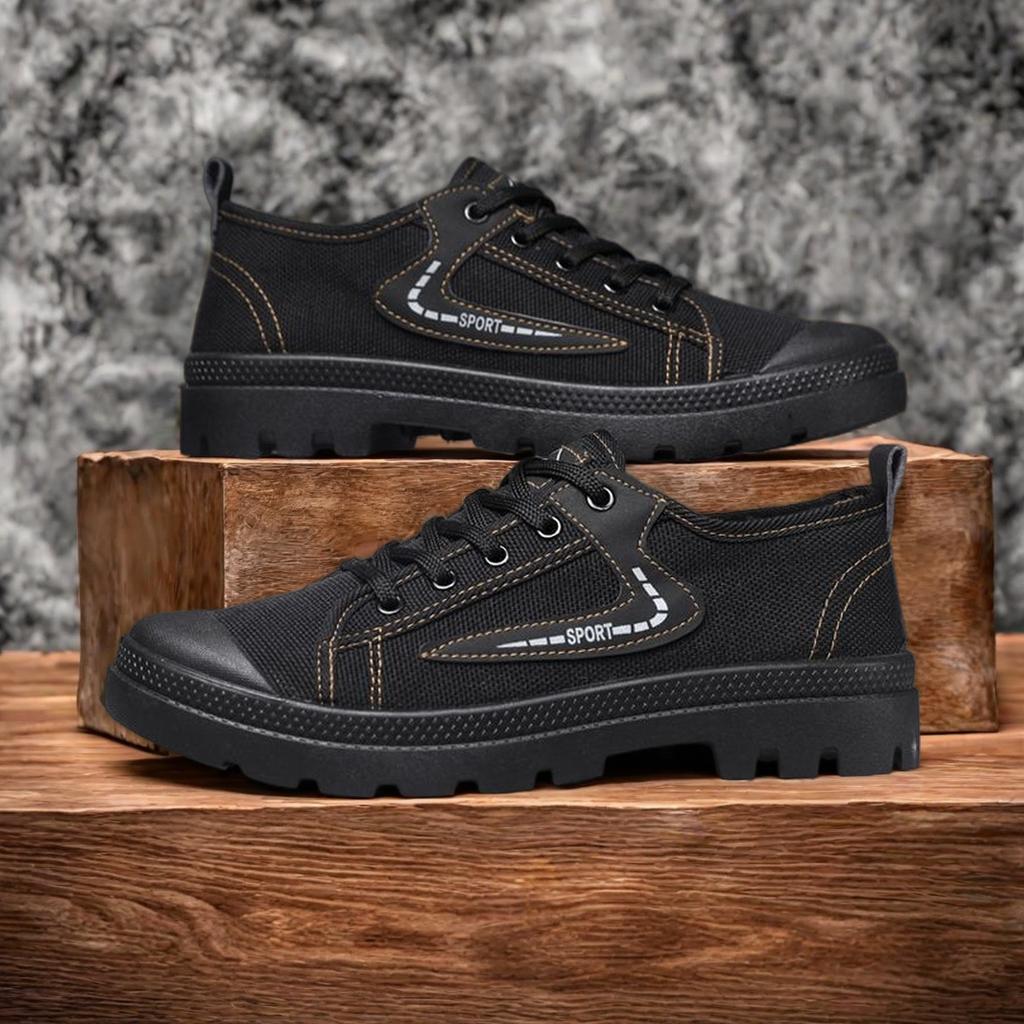 Round Head Composite Bottom Non-slip and Wear-resistant Men's Flat Heel Tooling Canvas Shoes Sports Commuting Breathable Spring and Autumn Season