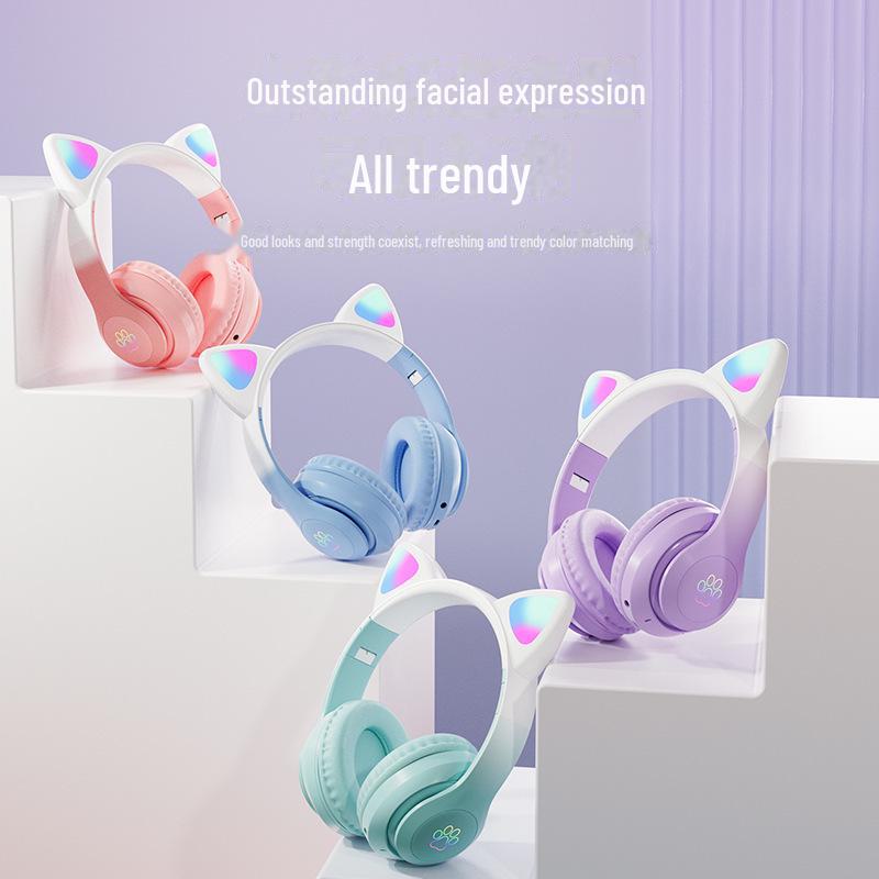 STN28PRO Cat Ear Wireless Bluetooth Headset - Gradient Color, Luminous, Foldable, Head-Mounted Gaming Headphones