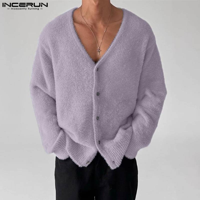 INCERUN Bărbați de primăvară cu decolteu în V cu mânecă lungă tricotată cu nasturi cardigan