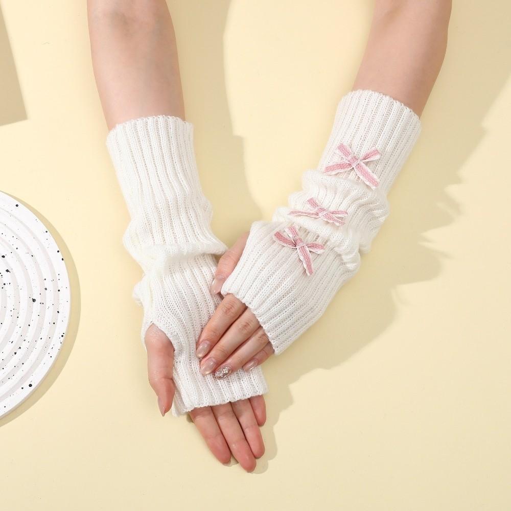Fashion Y2K Bow Fingerless Gloves Thicken Cute Bowknot Hands Free Gloves Arm Sleeves Winter