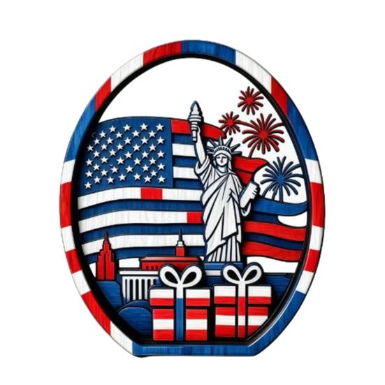 

Patriotic 4th of July Table Centerpiece Wooden America Flag Lady Liberty Standing Sign for Independence Day Farmhouse Tiered Tray Decor C