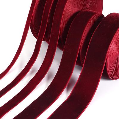 5 Yards/Rolle Samtbänder Schwarz Weinrot Farbe Einseitig Beflocktes Webband Für DIY Weihnachts-Bastelarbeiten Verpackungsdekoration