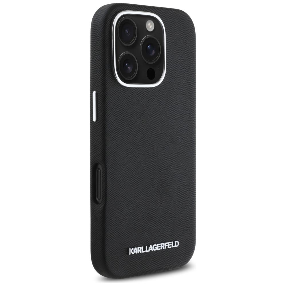 Etui Karl Lagerfeld Saffiano Full        Wrapped Elongated Metal Logo Magsafe Do Iphone 16 Pro Czarny