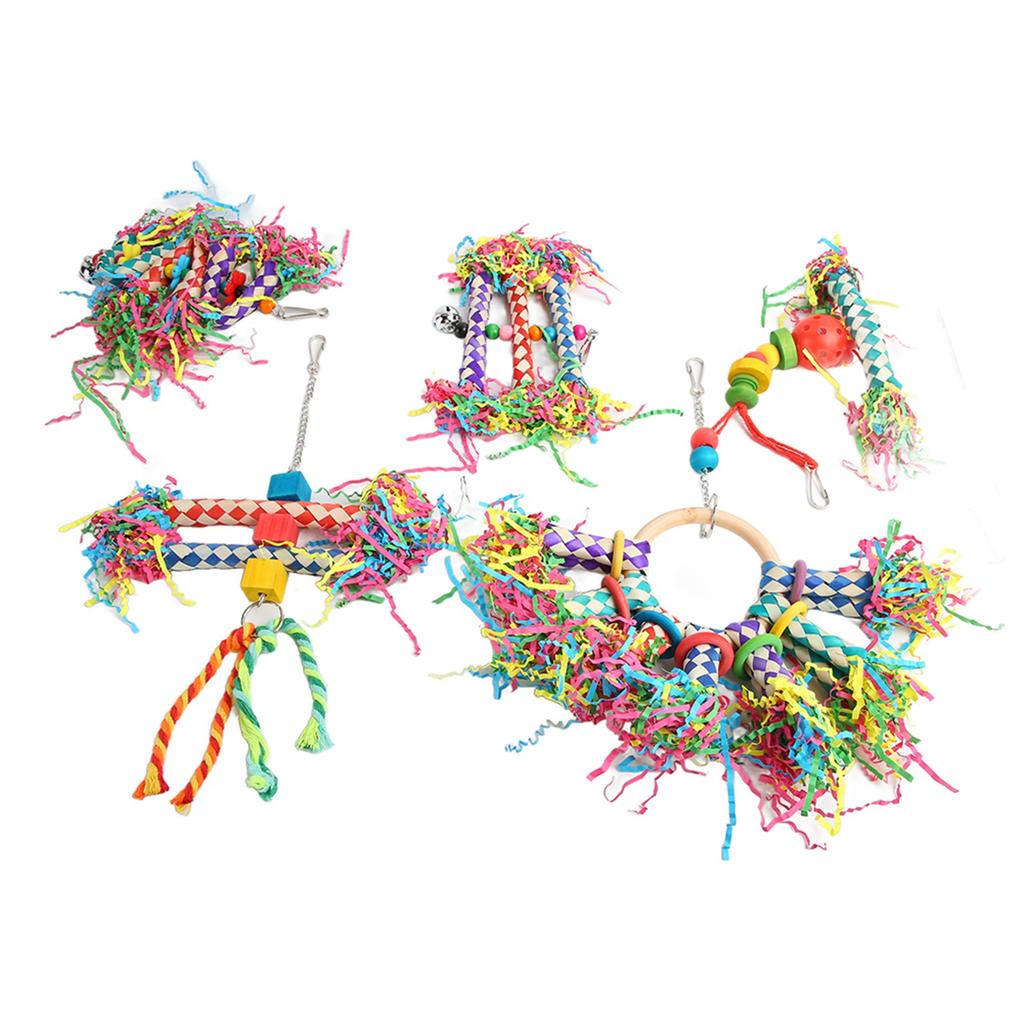 5Pcs Bird Shredding Toys Safe Colorful Bird Foraging Shredder Toy with Hook for Parrots Parakeets