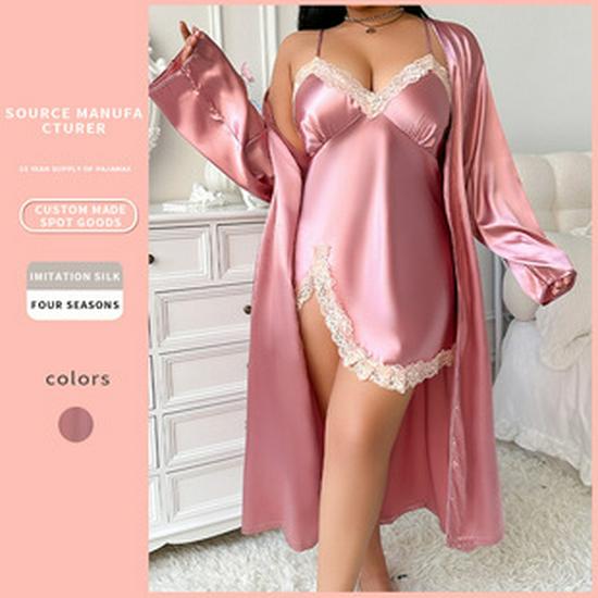 Plus Size Imitation Silk Pajamas: European & American-Style Loose Camisole Dress Set for Women - Sexy, Casual Spring/Summer Nightwear