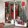 2Pcs Christmas Curtains Brick Wall Wooden Door Christmas Tree Gift Decorative Xmas Suitable For Bedroom Living Room Dining Room