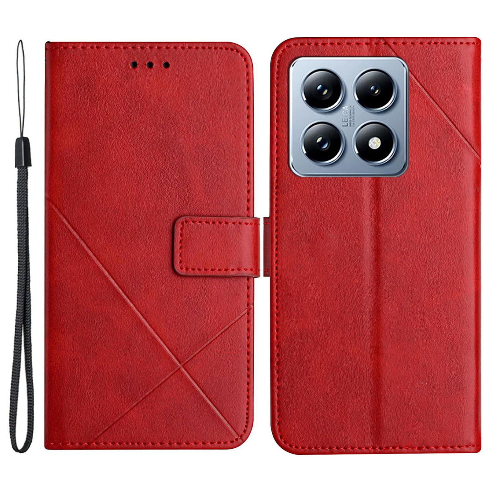 

Для Xiaomi 14T Pro Шкіряний Чохол з Лінійним Візерунком Гаманець Чохол для Телефону Red