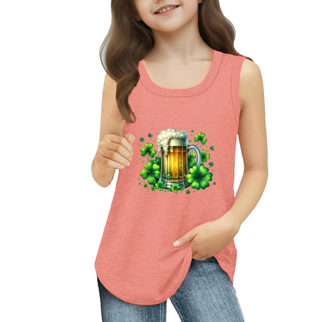 Mädchen Kinder Sommer Rundhals Ärmellose Shirts Tanktops St. Patrick's Day