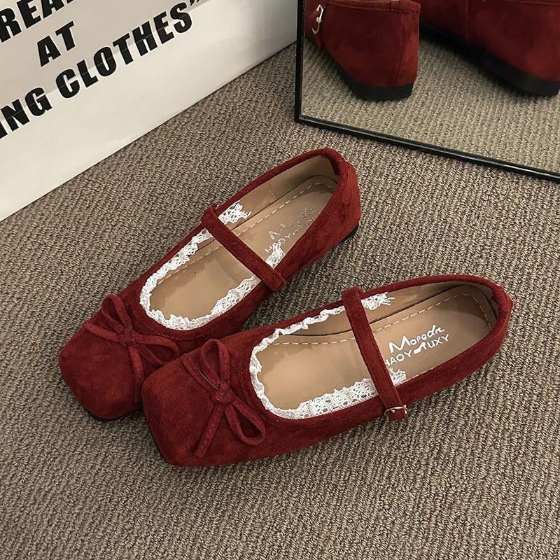 

Gentle evening shoes bow design sense Mary Jane single shoes summer soft sole elegant temperament ballet shoes 40 червоний