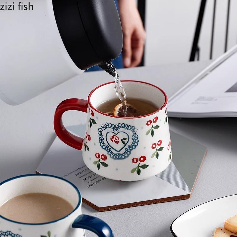 Kreative Süße Kirschkeramik Tasse Büro Kaffeetasse Wasserbecher Teetasse Haushalt Hohe Schönheit Frühstückstassen Milchbecher Saftbecher