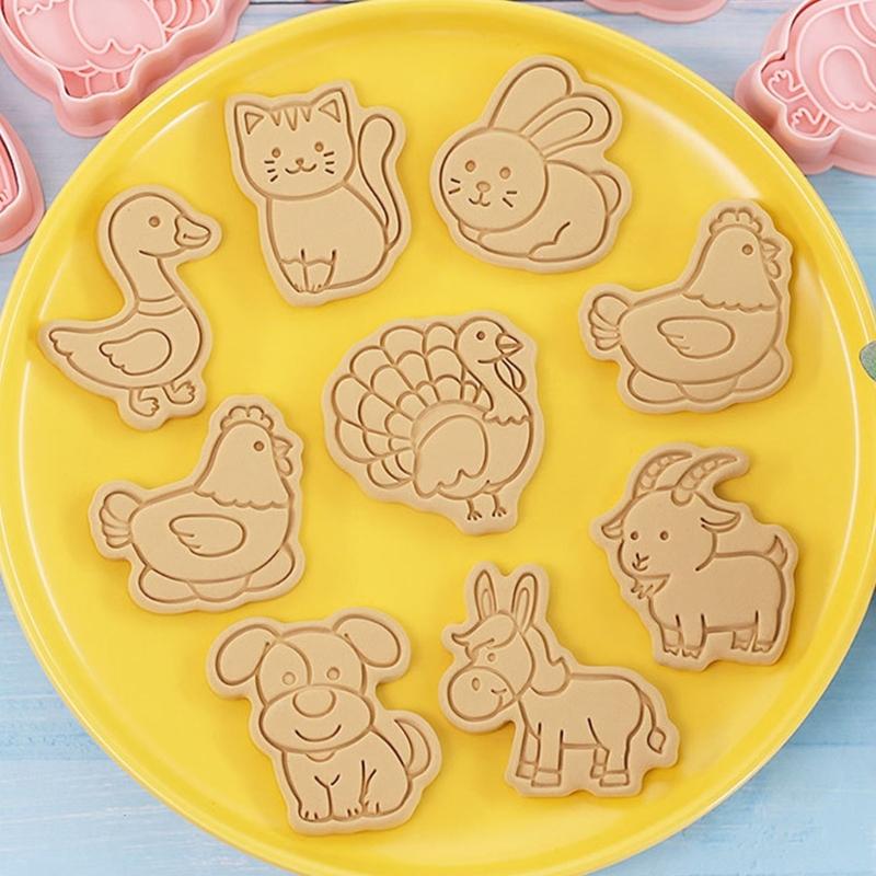 16Pcs Cartoon Farm Animals Biscuits Mold Cookie Stamps Set Fondant Biscuits Pastry Cookie Cutters for DIY Cake Baking