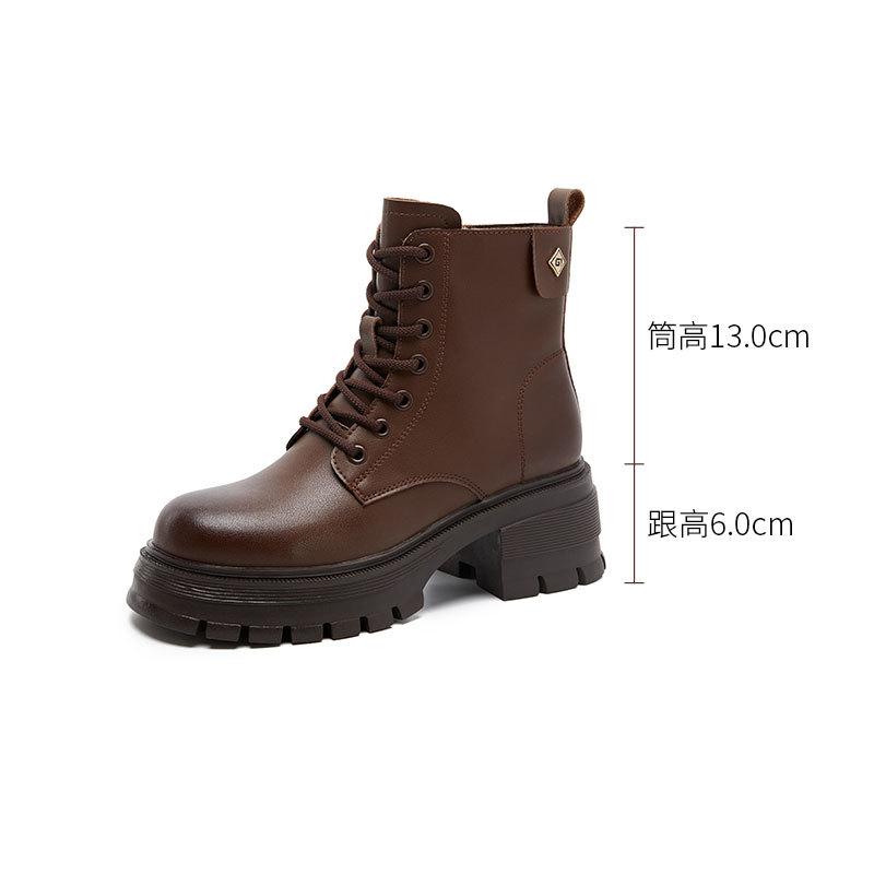 Thick-soled High-heeled Leather Martin Boots Women's Summer Versatile British Round-headed Short Boots Black Thick-heeled Polished Thin Boots