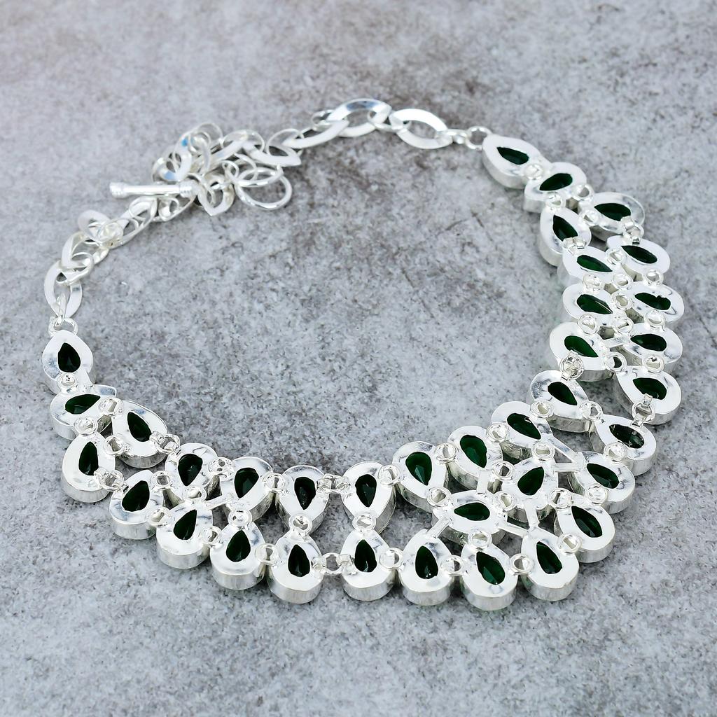 Chrome Diopside Gemstone Handmade 925 Sterling Silver Jewelry Necklace 18" M-314