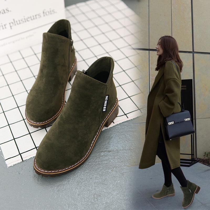 Autumn/Winter Women's Frosted Short Boots: British Martin Style, Fashionable Thick Heel, Trendy Cotton Boots