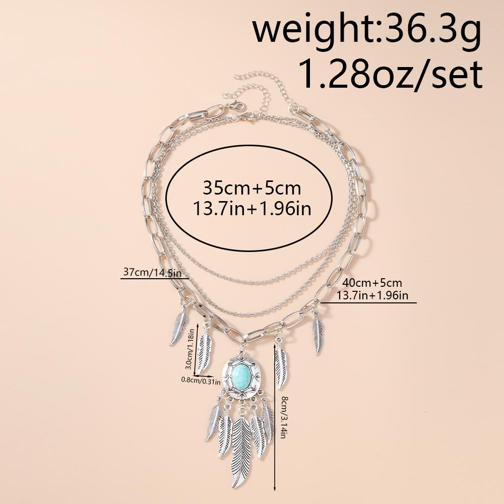 2 pezzi/set Collane con Ciondolo Piuma Boemia per Donne Ragazze Collana Choker Etnica Turchese Gioielli Regali