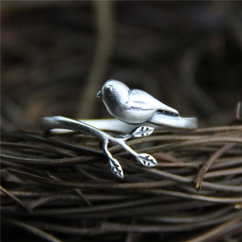 Buyee 925 Sterling Silver Cute Bird Ring Adjustable Animal Jewelry for Women Vintage Animal Jewelry Fine Silver Ring Gift