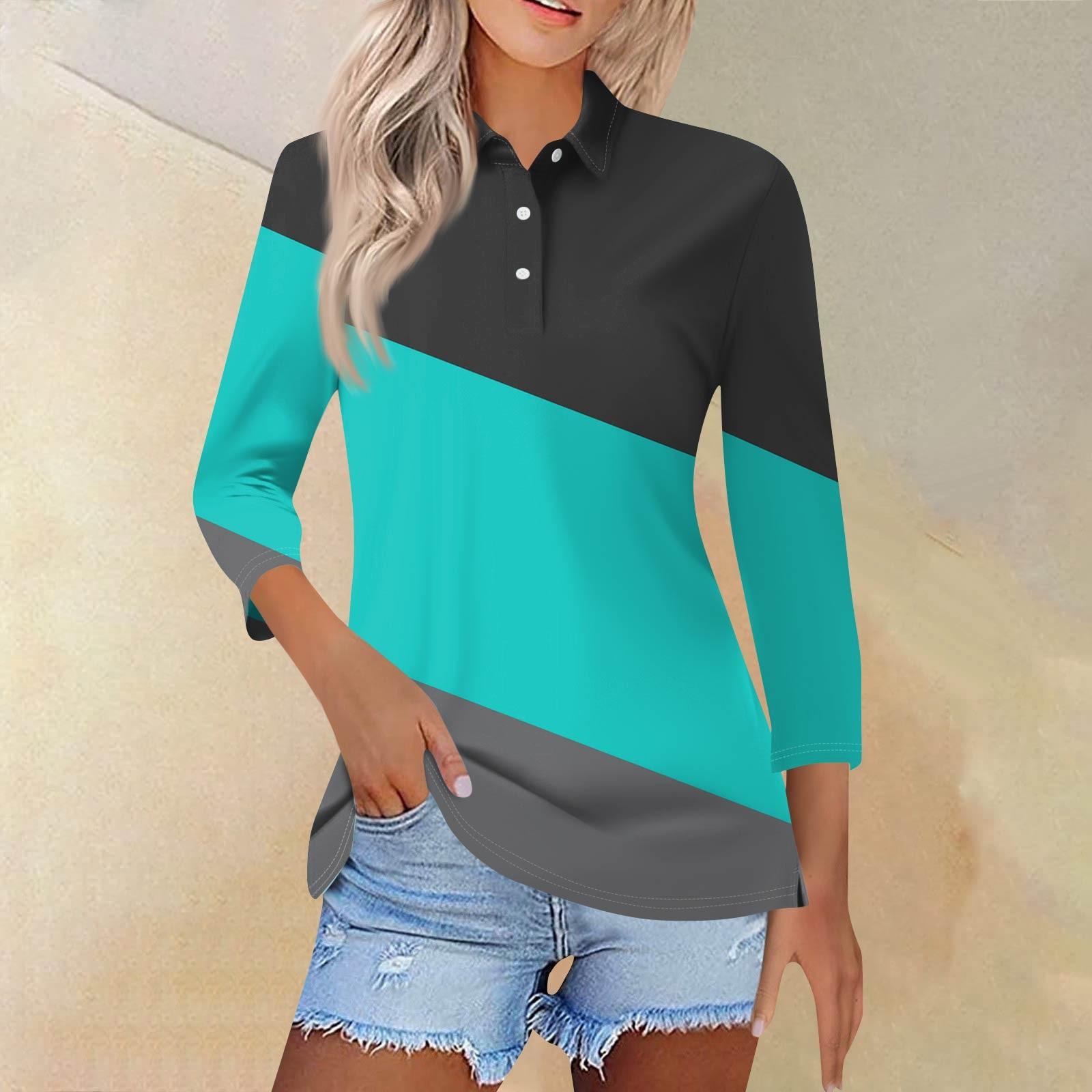 

Женская модная повседневная рубашка с короткими рукавами 3/4 с лацканами и принтом, женские топы на пуговицах XL