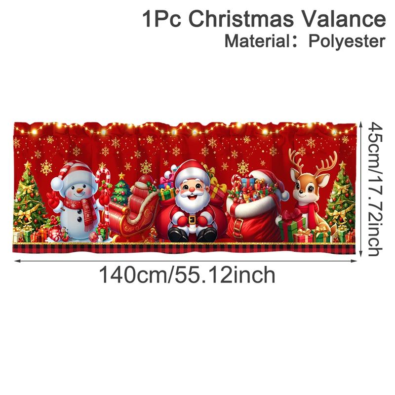 Christmas Short Curtains Valances Christmas Decorations for Home 2026 Xmas Ornaments Windows Treatments for Kitchen Bathroom