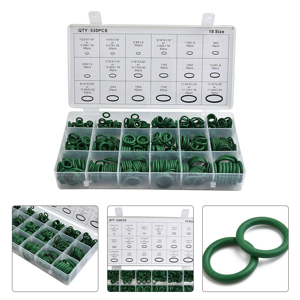 530Pcs Rubber O-Ring Washer Seal Assortment Set Kit Gasket HNBR A/C System Green Nitrile Washers High Quality For Car Gasket New