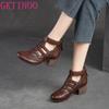 Fashion GKTINOO Women Pumps 2025 High Top Genuine Leather Women Thick High Heel Shoes Summer Hollow Breathable Gladiator Sandals