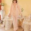Women's Embroidered Lace Cotton Pajamas - Long Sleeve French Court Style for Spring and Autumn